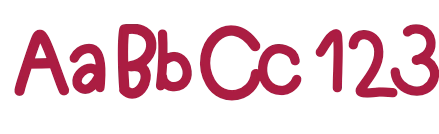 Aa Bb Cc 123 set in lookpeach, a handwritten font, in raspberry