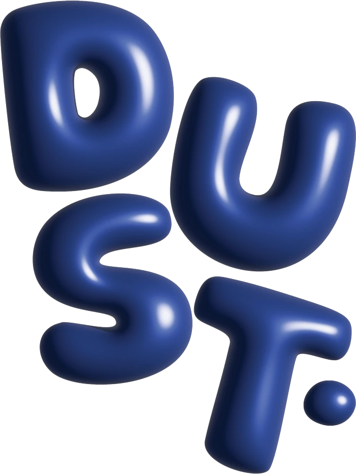 3D wordmark, blue on pink