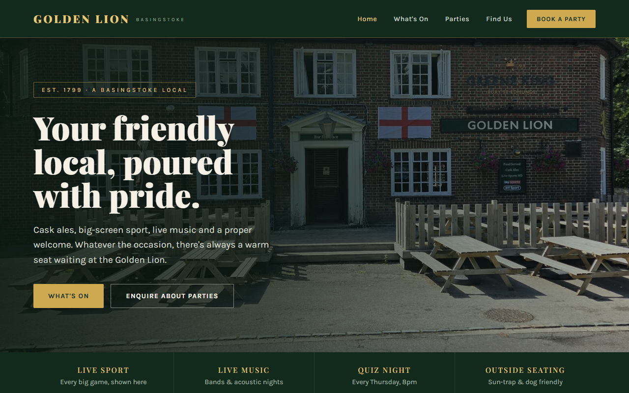The Golden Lion website screenshot