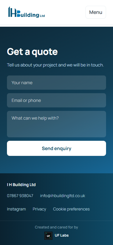 IH Build homepage on mobile