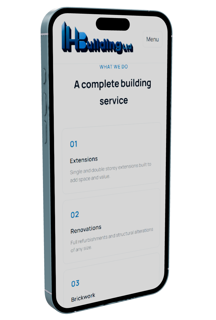 IH Build services list on mobile