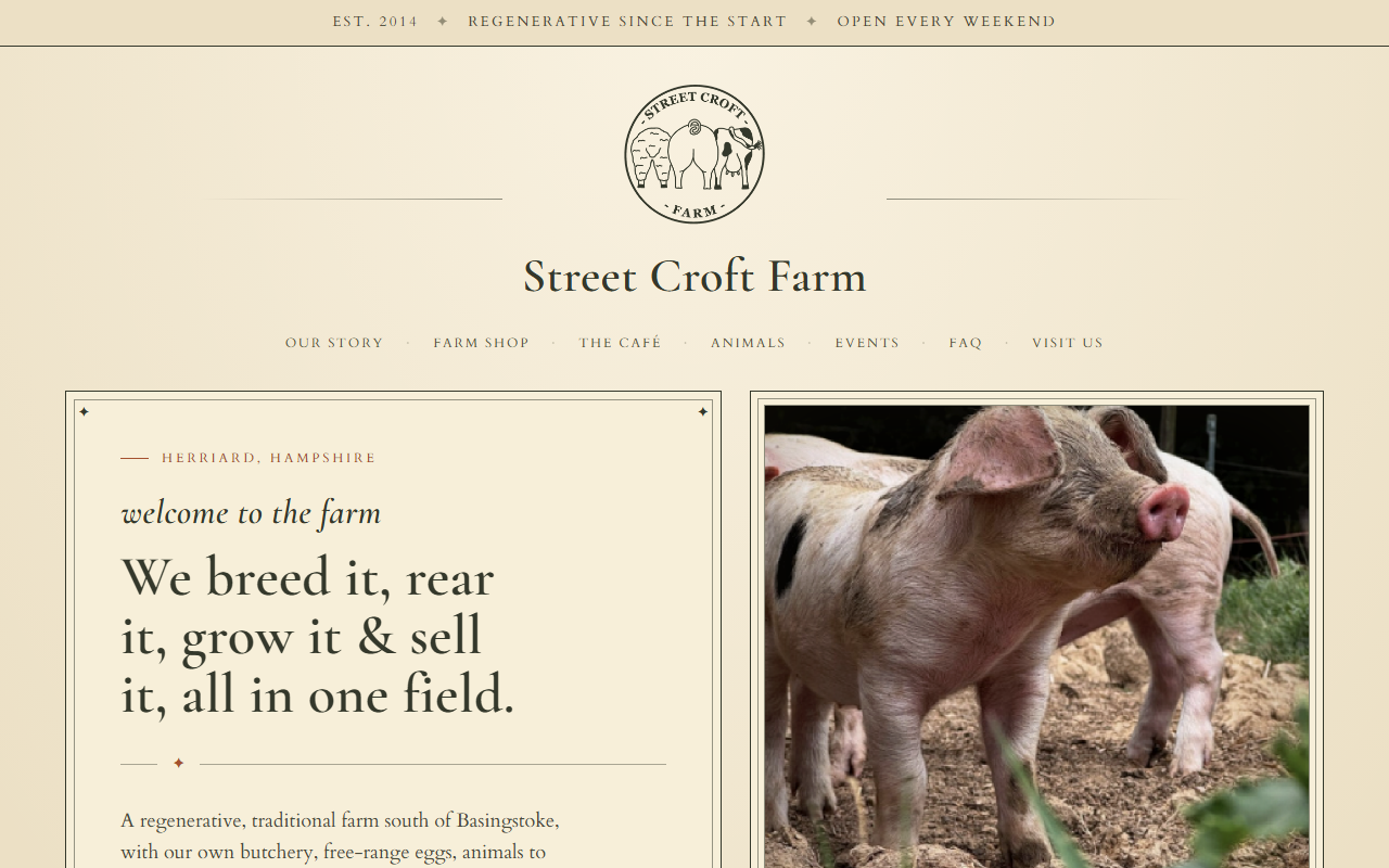Street Croft Farm homepage with farm photography and visit information