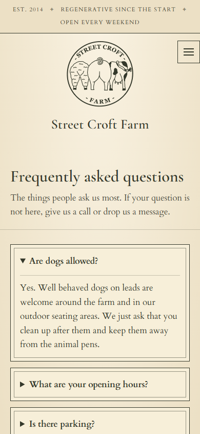 Street Croft Farm homepage on mobile